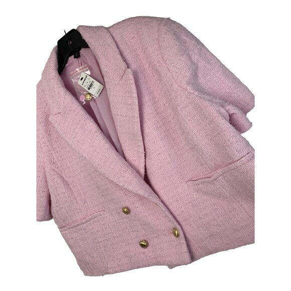 Express Womens Pink Double-Breasted Tweed Cropped Blazer Jacket XL NWT 7763 - Picture 2 of 8